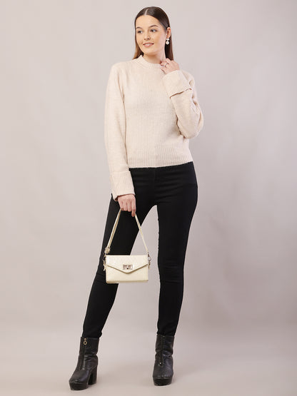 Acrylic Full Sleeve with Crew-Neck Cream Sweater