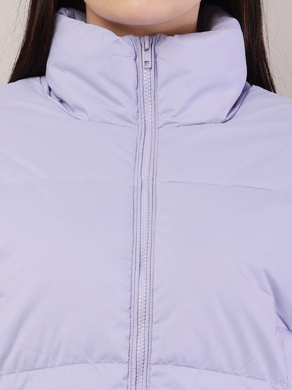 Polyester High-Neck with Full Sleeve Purple Puffer Jacket