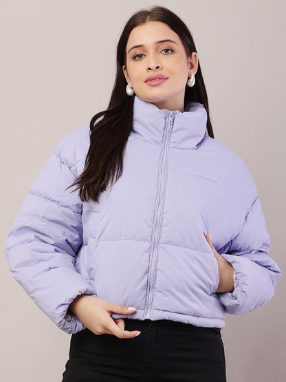 Polyester High-Neck with Full Sleeve Purple Puffer Jacket