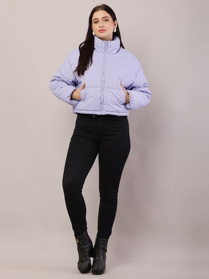 Polyester High-Neck with Full Sleeve Purple Puffer Jacket