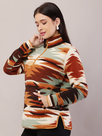 Polyester Full Sleeve with High-Neck Ethnic Print Sweatshirt