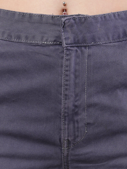 Cotton Regular Fit Belt loop Solid Wide Leg Grey Pant