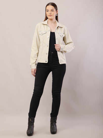Cotton Full Sleeve with Shirt Collar Light Beige Jacket