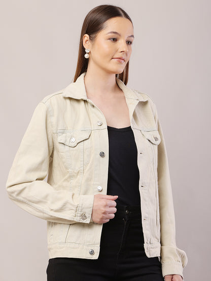 Cotton Full Sleeve with Shirt Collar Light Beige Jacket
