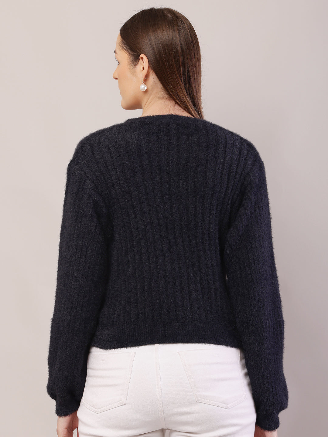 Nylon V-Neck with Full Sleeve Dark Blue Cardigan