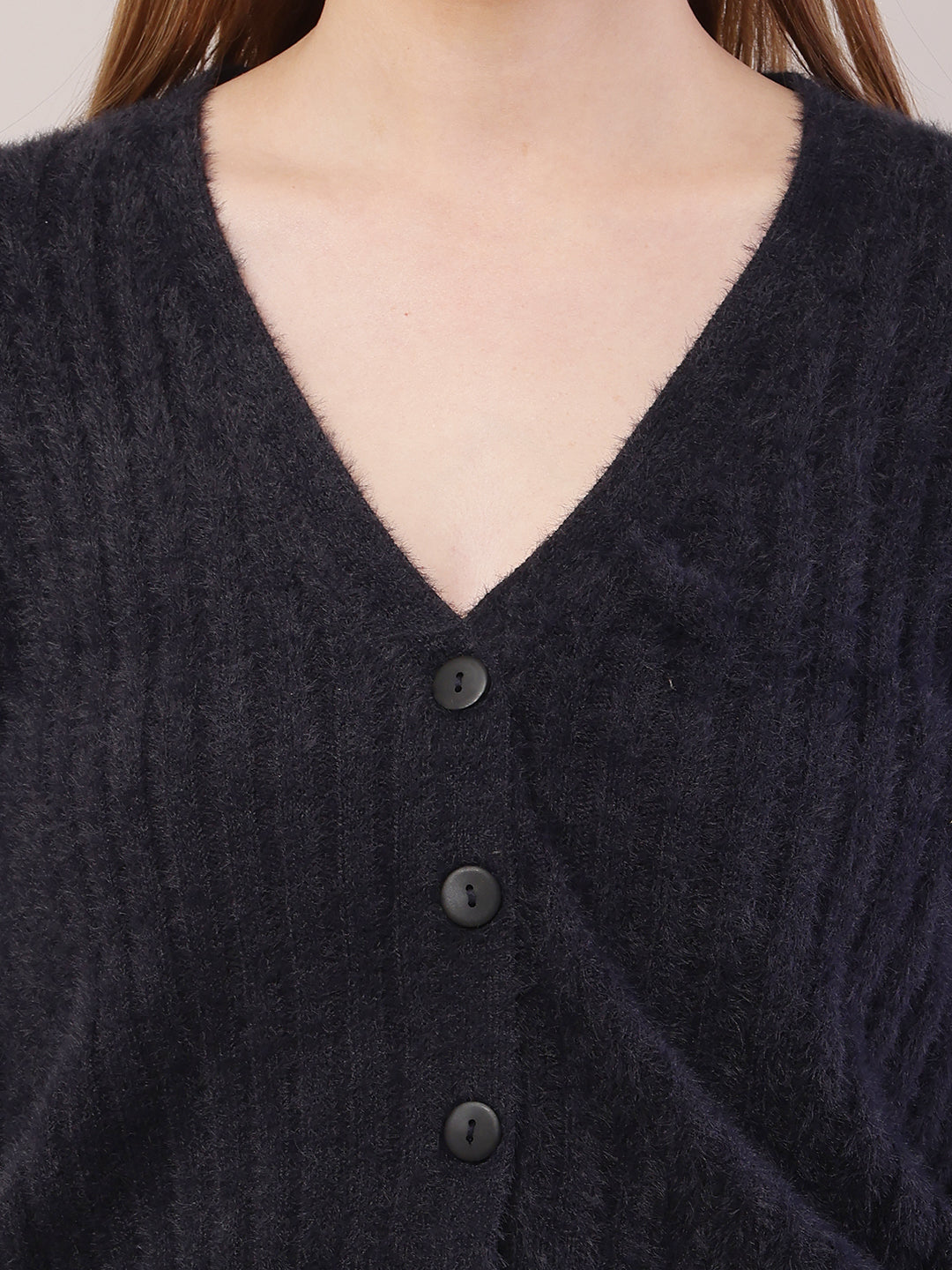 Nylon V-Neck with Full Sleeve Dark Blue Cardigan