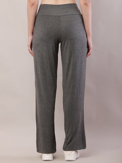 Cotton High-waist Solid Fleece Warm Grey Trouser