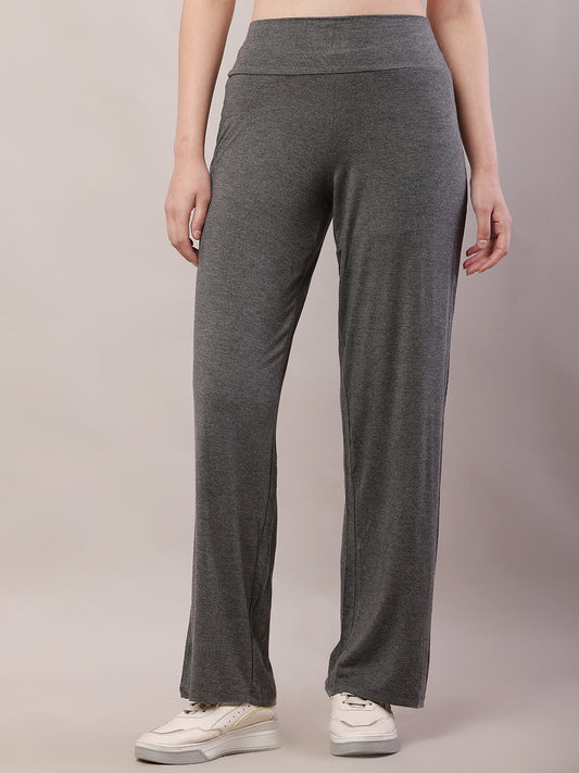 Cotton High-waist Solid Fleece Warm Grey Trouser