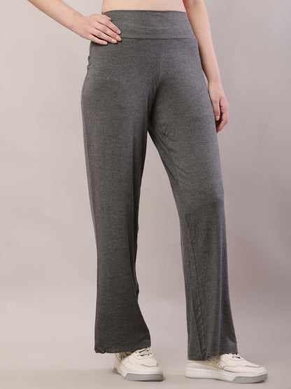 Cotton High-waist Solid Fleece Warm Grey Trouser