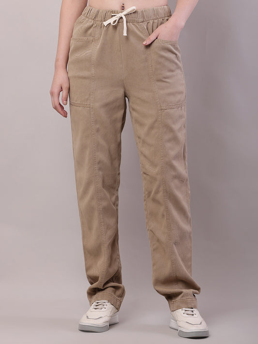 Cotton Elastic with Drawstring Brown Trouser