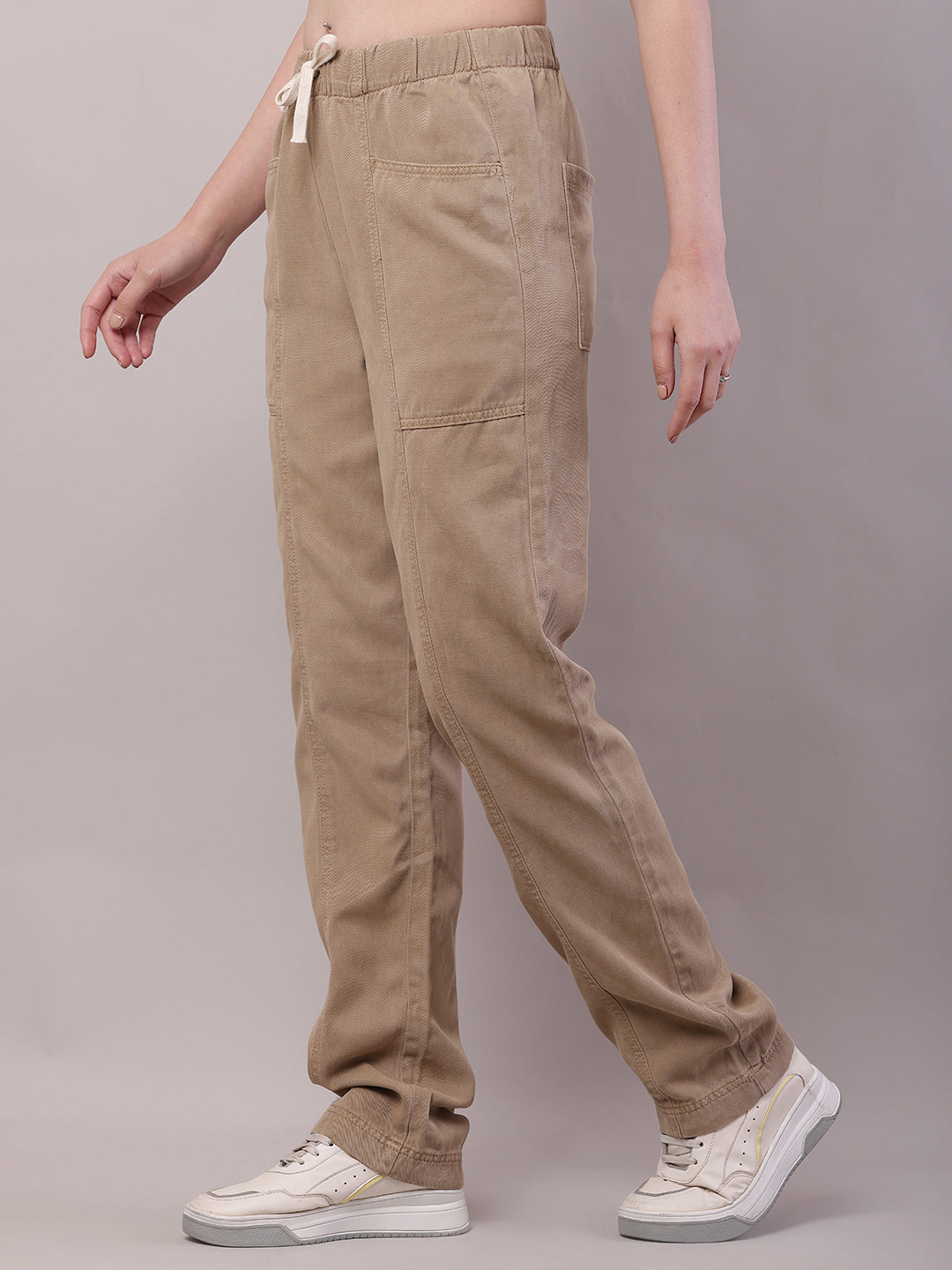 Cotton Elastic with Drawstring Brown Trouser