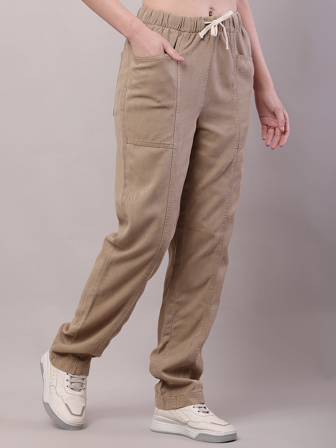 Cotton Elastic with Drawstring Brown Trouser