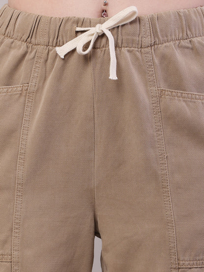 Cotton Elastic with Drawstring Brown Trouser