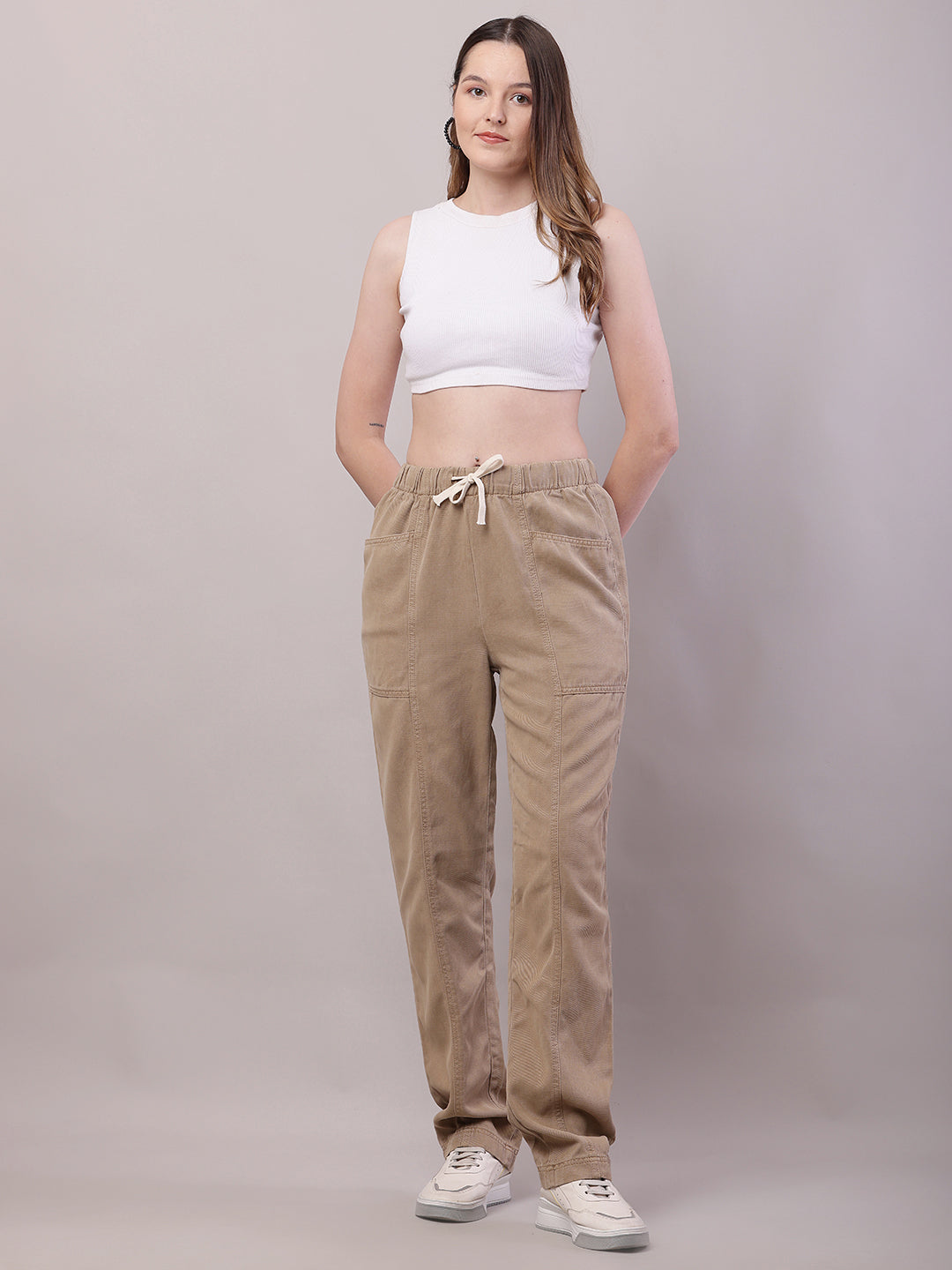 Cotton Elastic with Drawstring Brown Trouser