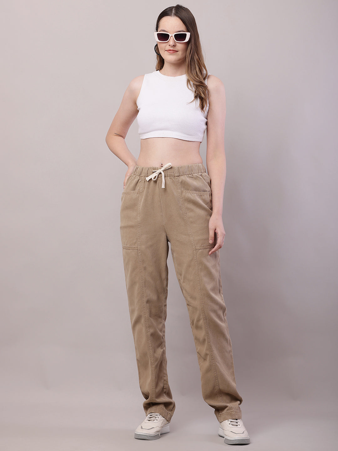 Cotton Elastic with Drawstring Brown Trouser
