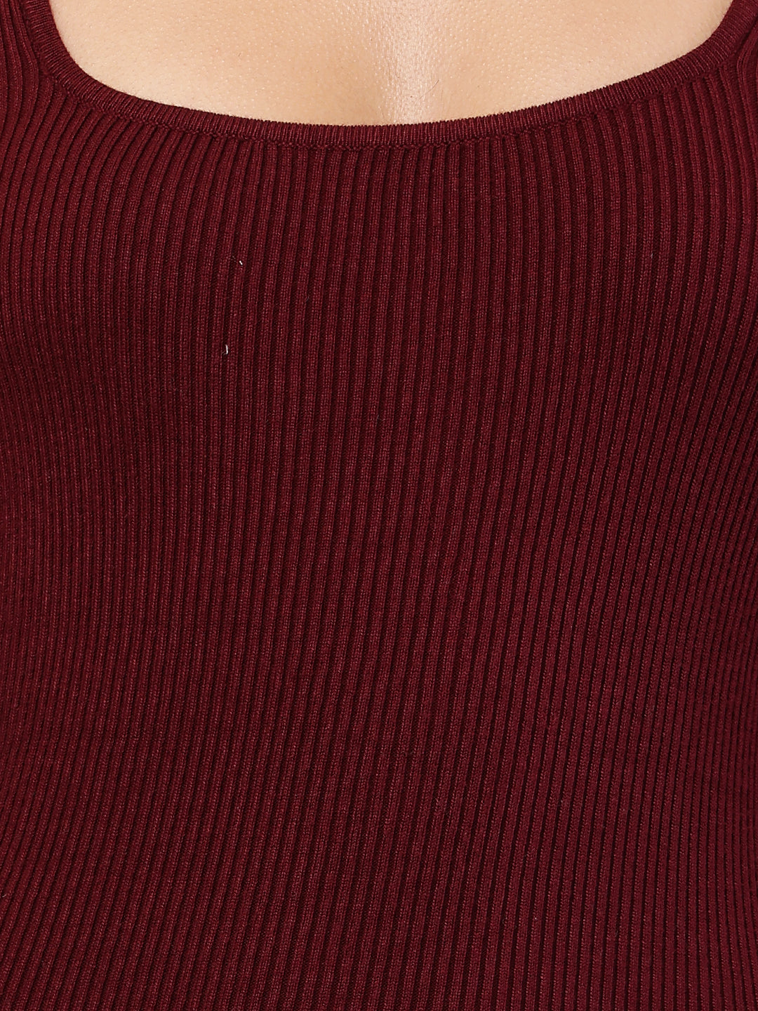 Viscose Full Sleeve with Square Neck Fitted Bodycon Maroon Dress