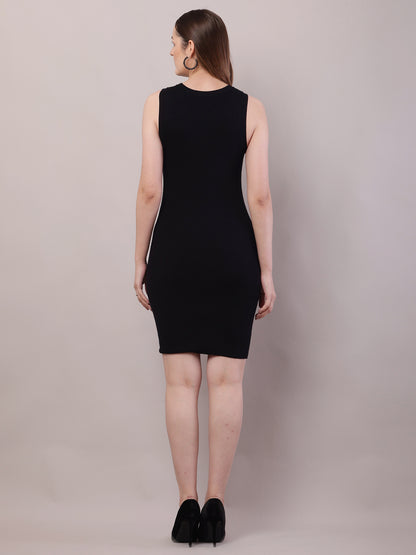 Viscose Sleeveless with Round Neck Black Bodycon Dress