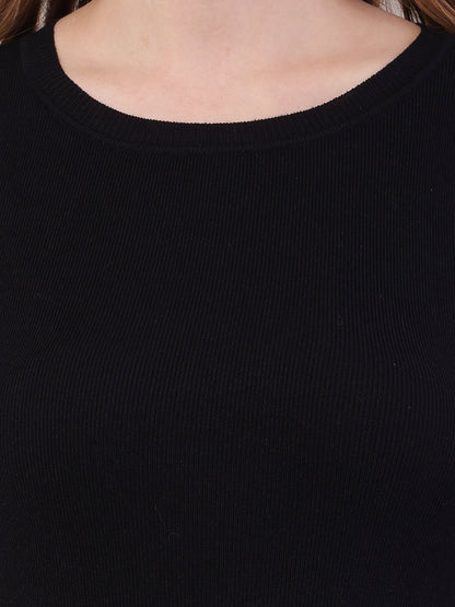 Viscose Sleeveless with Round Neck Black Bodycon Dress