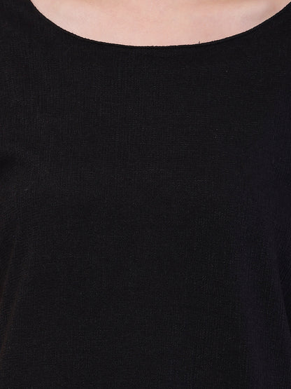 Polyester Round Neck with Half Sleeve Black Maxi Dress