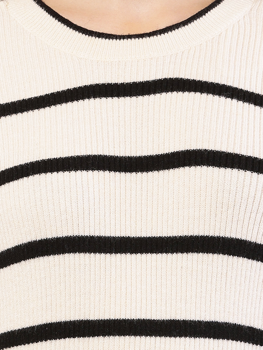 Viscose Full Sleeve with Round Neck Striped Black and Cream Sweater