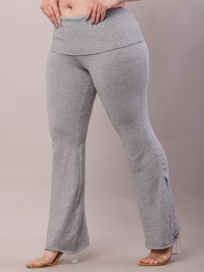 Viscose Elastic with High-waisted Full Length Grey Trouser