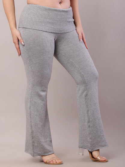 Viscose Elastic with High-waisted Full Length Grey Trouser