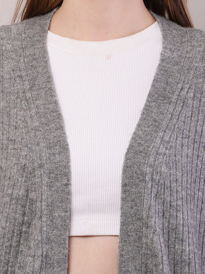 Viscose Full Sleeve with Front open long line Grey Shrug