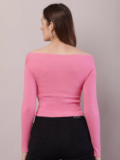 Viscose Full Sleeve with off-shoulder Pink Top
