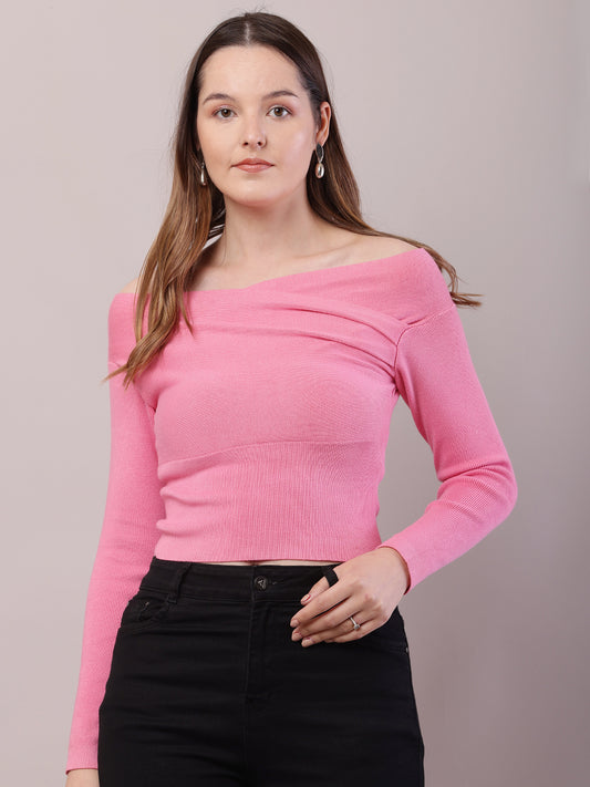 Viscose Full Sleeve with off-shoulder Pink Top