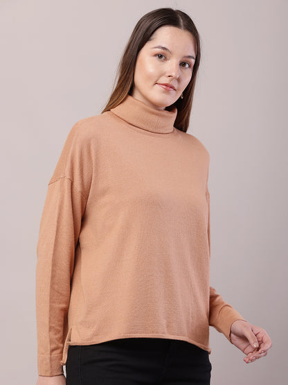 Viscose Full Sleeve with High-Neck Brown Sweater