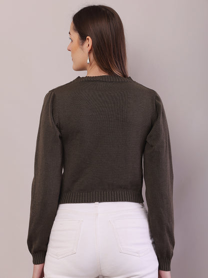 Cotton Full Sleeve with Round Neck Dark Green Cardigan