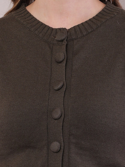 Cotton Full Sleeve with Round Neck Dark Green Cardigan