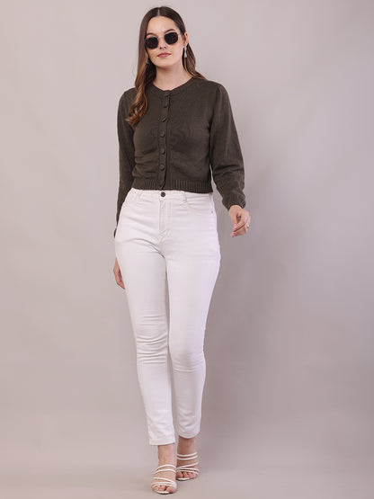 Cotton Full Sleeve with Round Neck Dark Green Cardigan