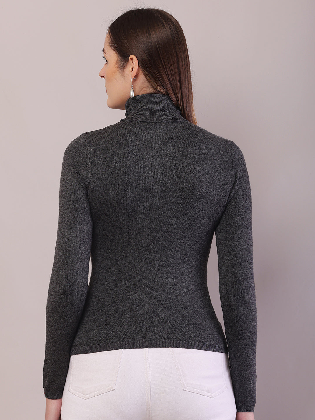 Viscose Full Sleeve with High-Neck Dark Grey Sweater