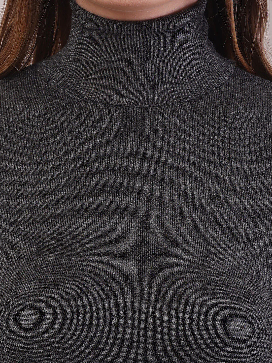 Viscose Full Sleeve with High-Neck Dark Grey Sweater