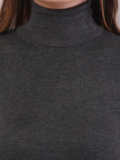 Viscose Full Sleeve with High-Neck Dark Grey Sweater
