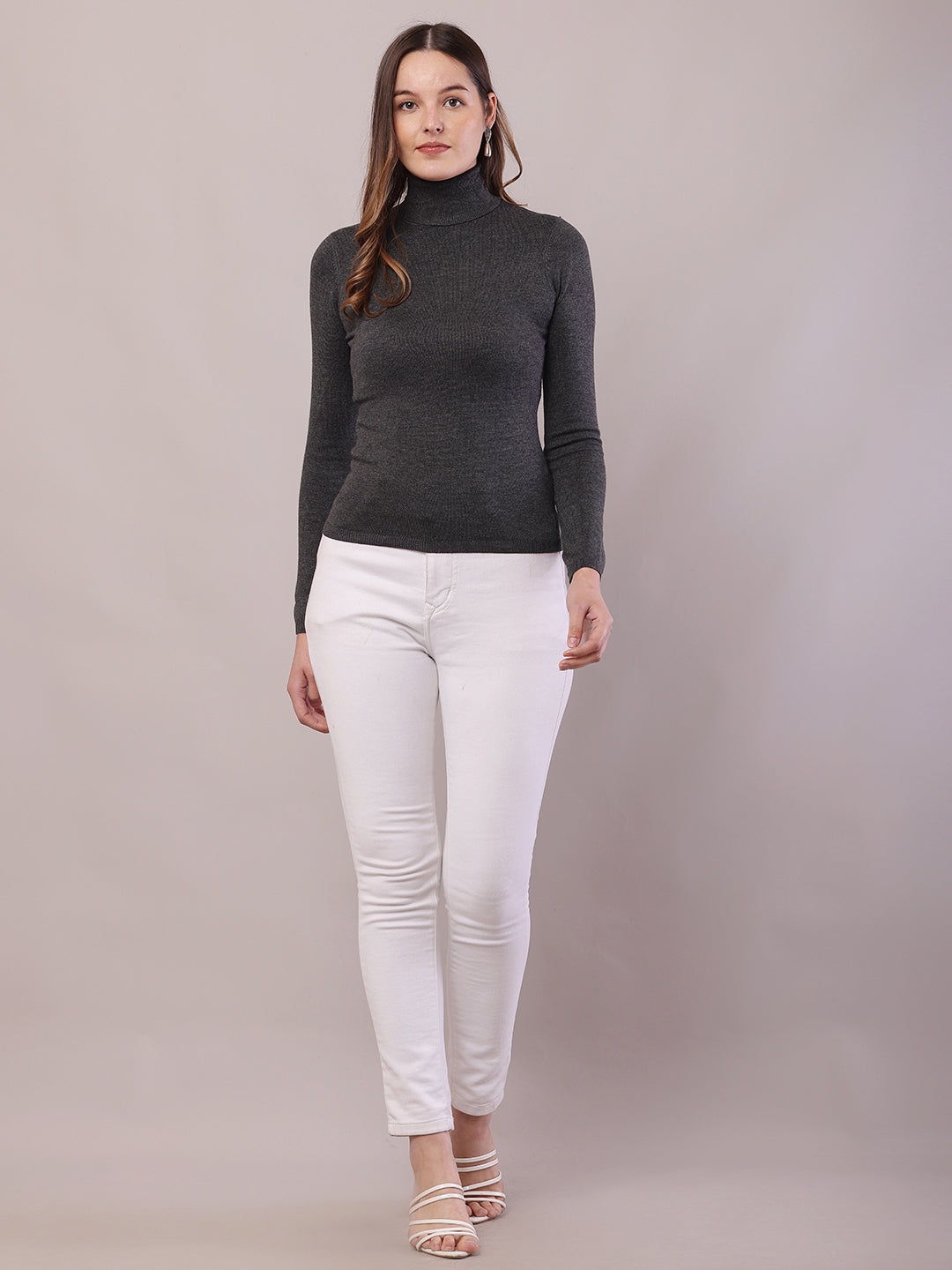 Viscose Full Sleeve with High-Neck Dark Grey Sweater