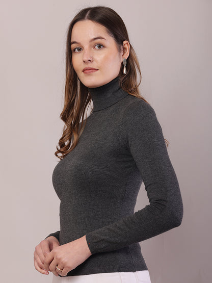 Viscose Full Sleeve with High-Neck Dark Grey Sweater