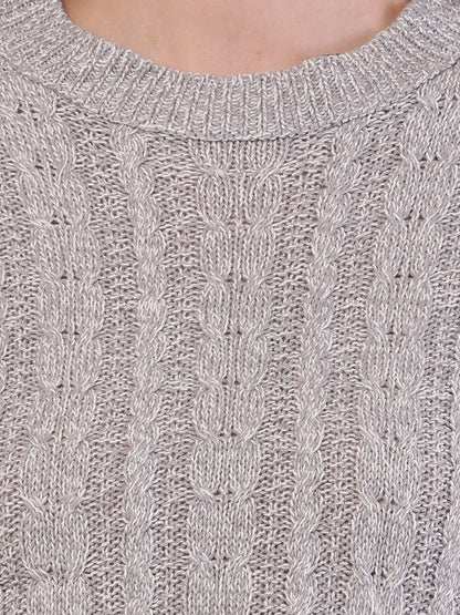 Acrylic Full Sleeve with Round Neck Light Grey Crop Sweater