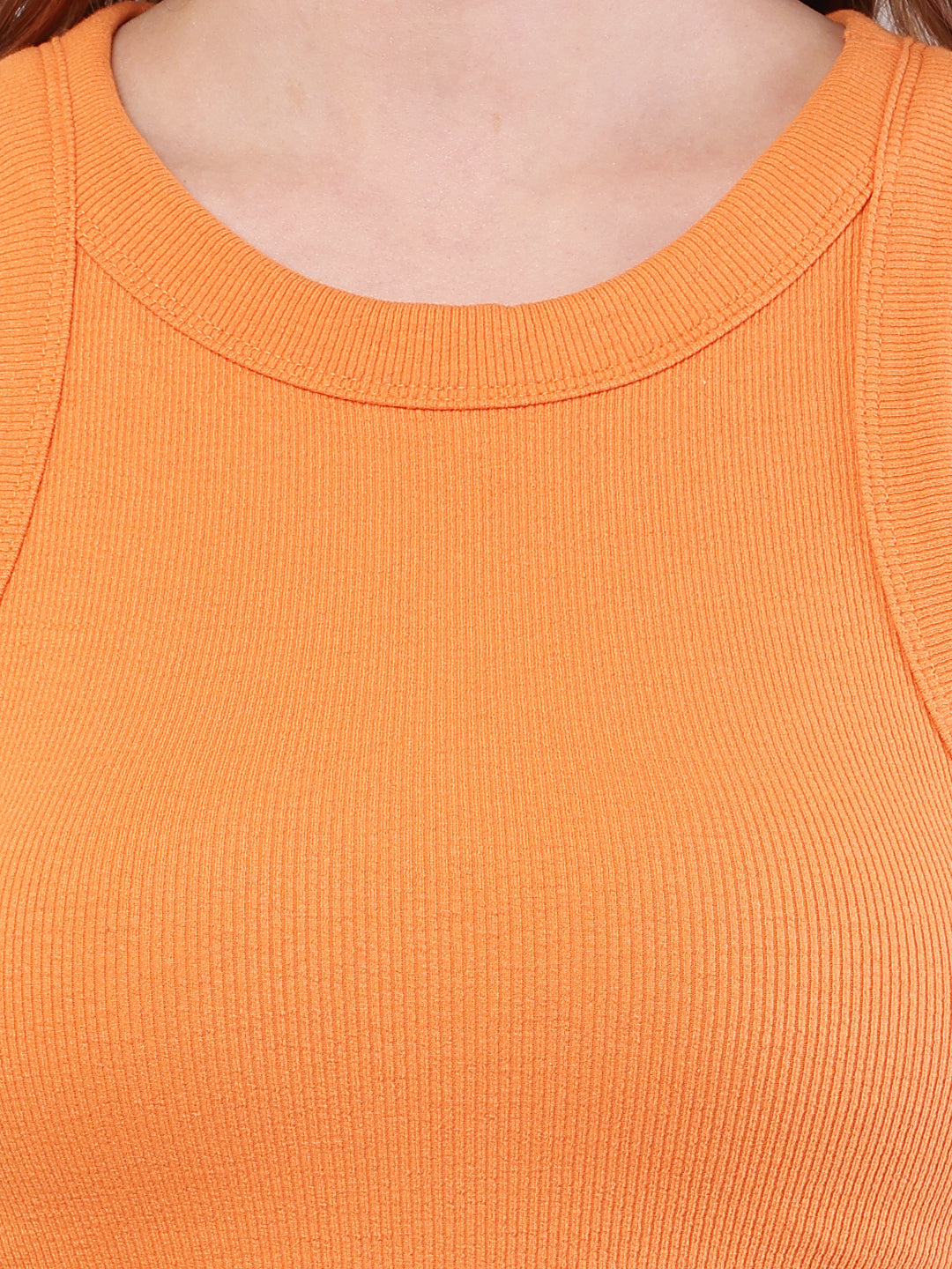 Cotton Sleeveless with Round Neck Orange Top