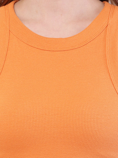 Cotton Sleeveless with Round Neck Orange Top