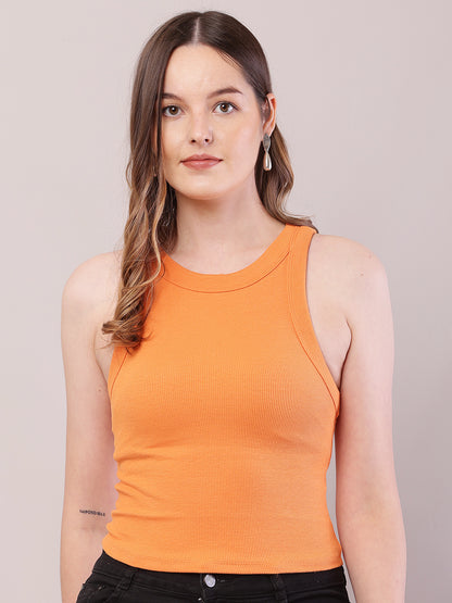 Cotton Sleeveless with Round Neck Orange Top
