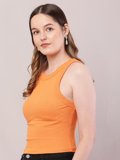 Cotton Sleeveless with Round Neck Orange Top