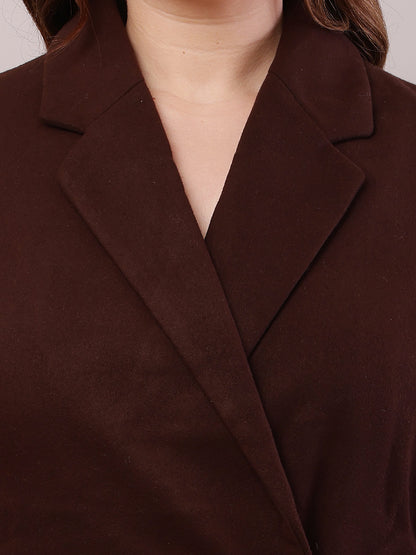 Polyester Full Sleeve with lapel collar winter wears stylish Brown Trench Coat