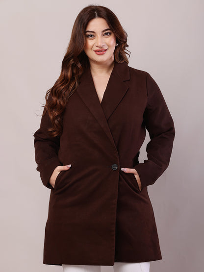 Polyester Full Sleeve with lapel collar winter wears stylish Brown Trench Coat