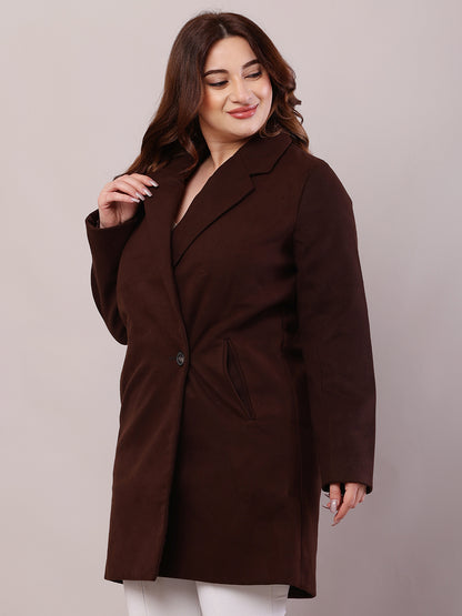Polyester Full Sleeve with lapel collar winter wears stylish Brown Trench Coat