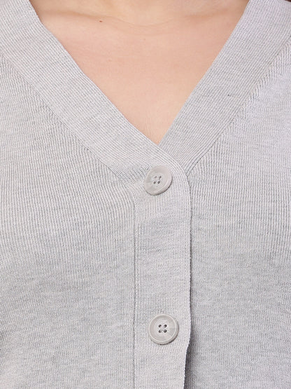 Viscose Full Sleeve with V-Neck Light Grey Cardigan