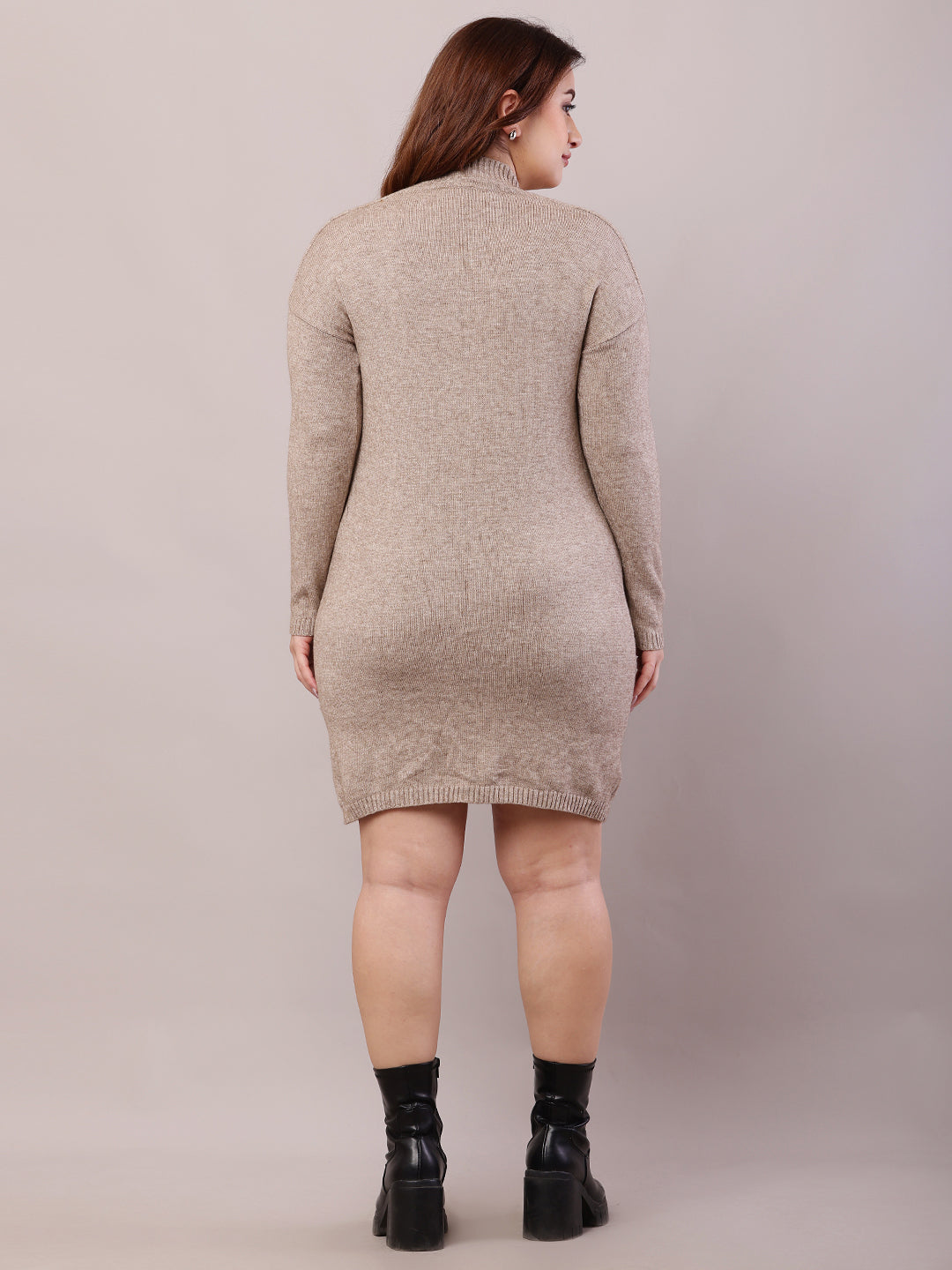 Acrylic Full Sleeve with Turtle Neck Beige Bodycon Dress