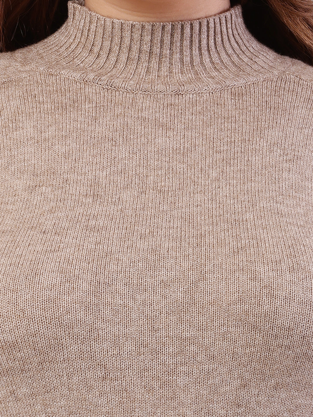 Acrylic Full Sleeve with Turtle Neck Beige Bodycon Dress