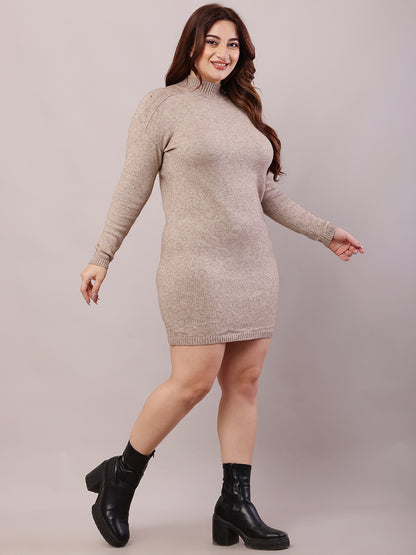 Acrylic Full Sleeve with Turtle Neck Beige Bodycon Dress